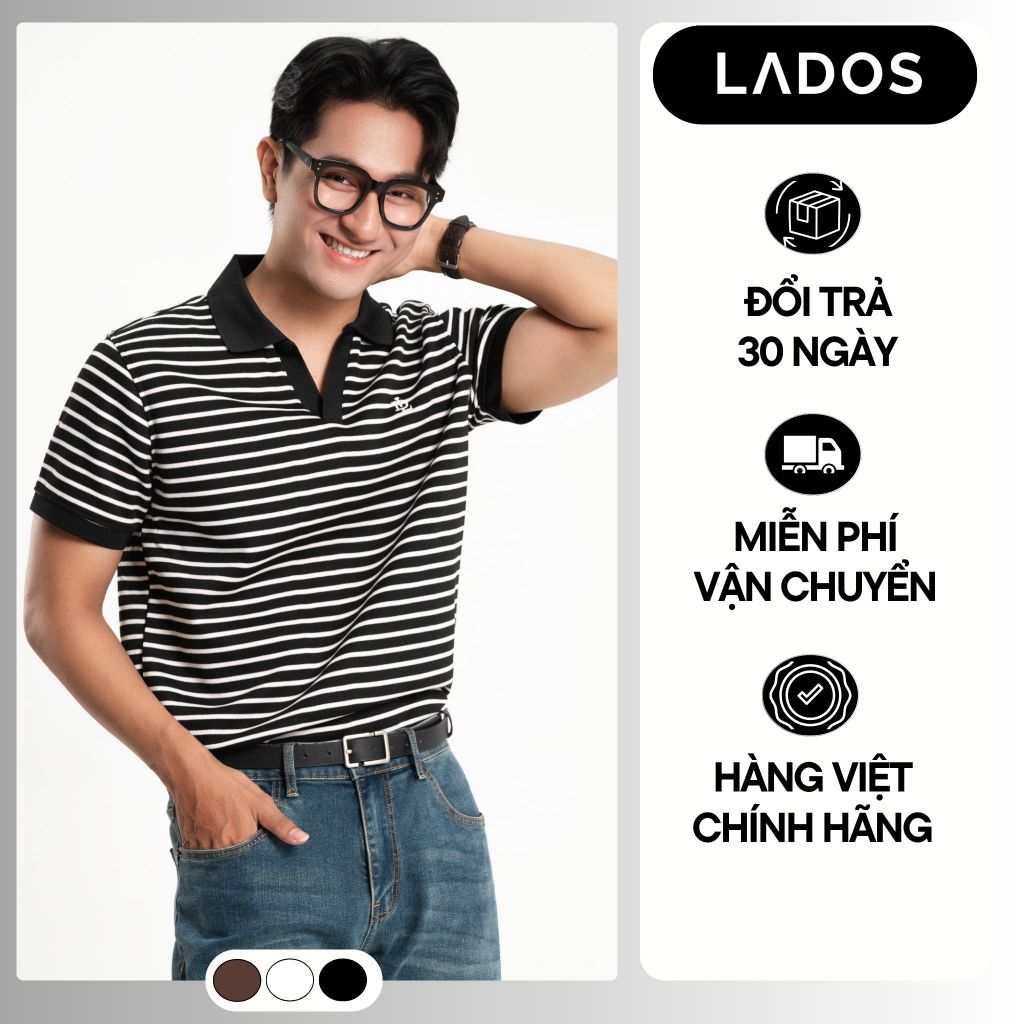 Áo Polo Nam Kẻ Ngang Nhuyễn LADOS-9266 Phối Cổ Trơn Cao Cấp, Form Regular Phong Cách Hàn Quốc