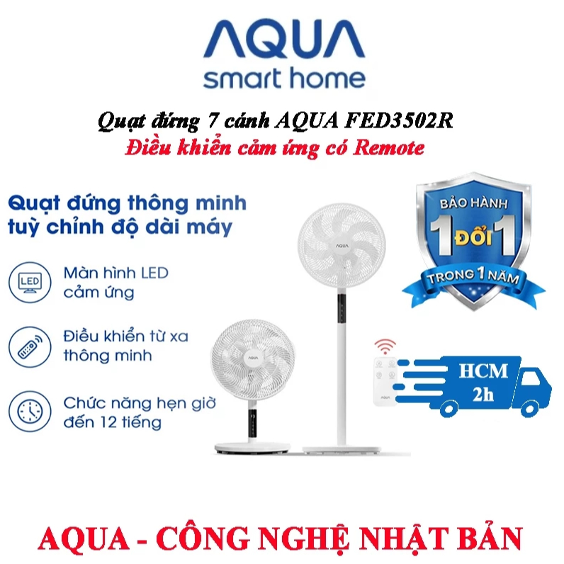 Quạt đứng Aqua 7 Cánh  AQUA AQS-FED3502R điều khiển nút cảm ứng, có remote, hẹn giờ,chính hãng
