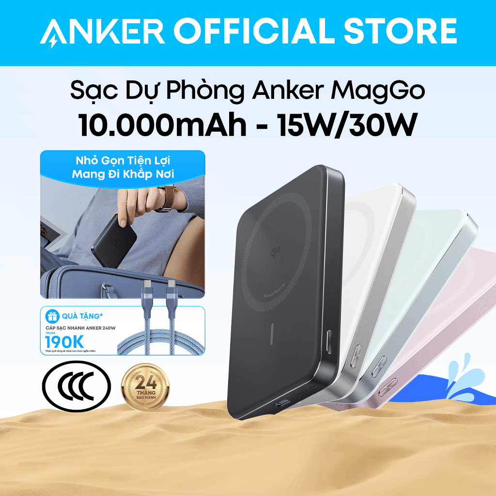 Pin dự phòng Anker MagGo Power Bank siêu mỏng 10000mAh từ tính, bộ sạc di động được chứng nhận Qi2 1