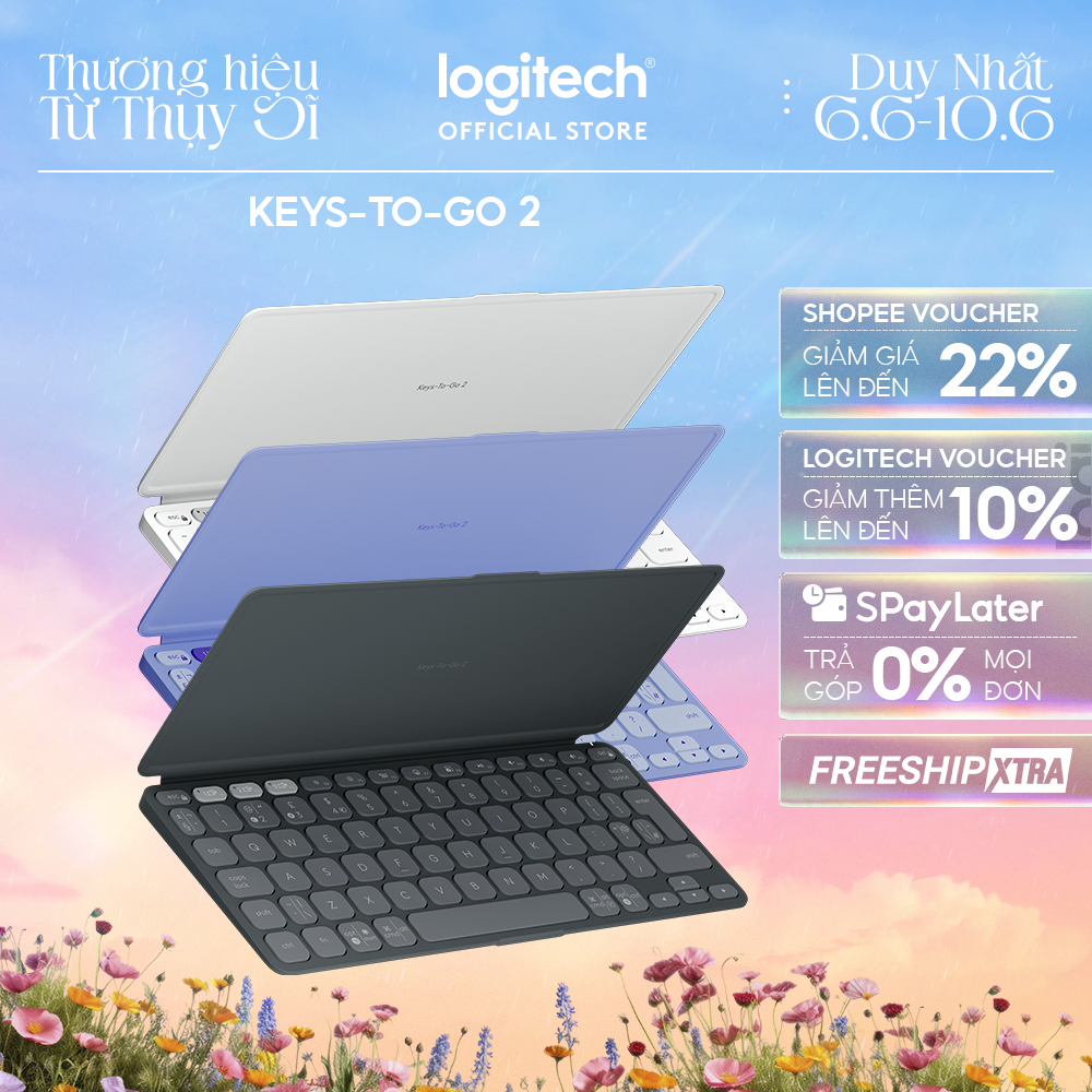 Bàn phím Bluetooth Logitech Keys To Go 2 - Siêu mỏng nhẹ 222g, đa thiết bị, Win | macOS