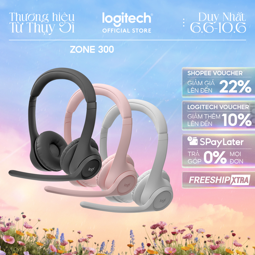Tai nghe Bluetooth không dây Logitech Zone 300 - Micrô khử ồn, Windows, Mac