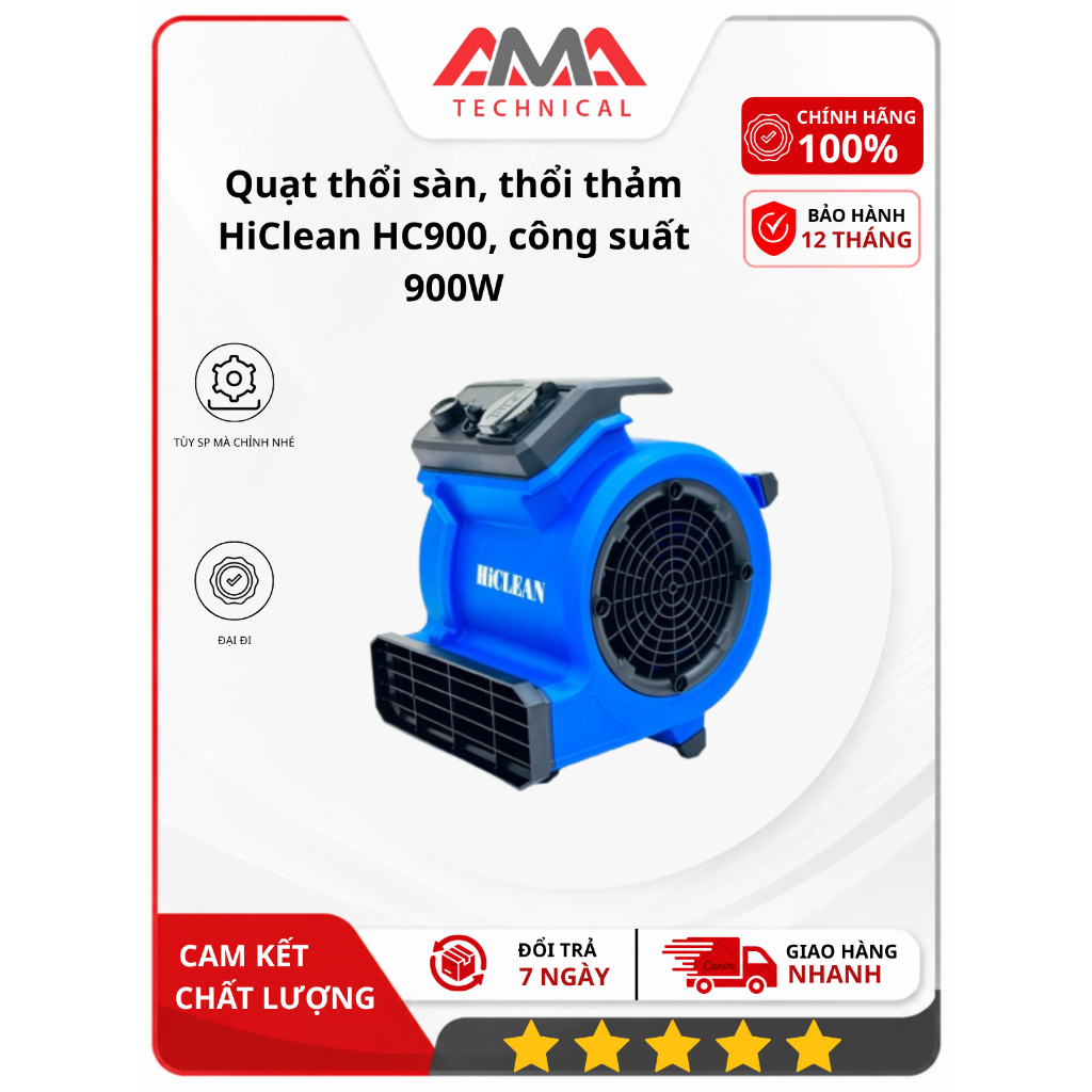 Quạt thổi sàn, thổi thảm HiClean HC900, công suất 900W