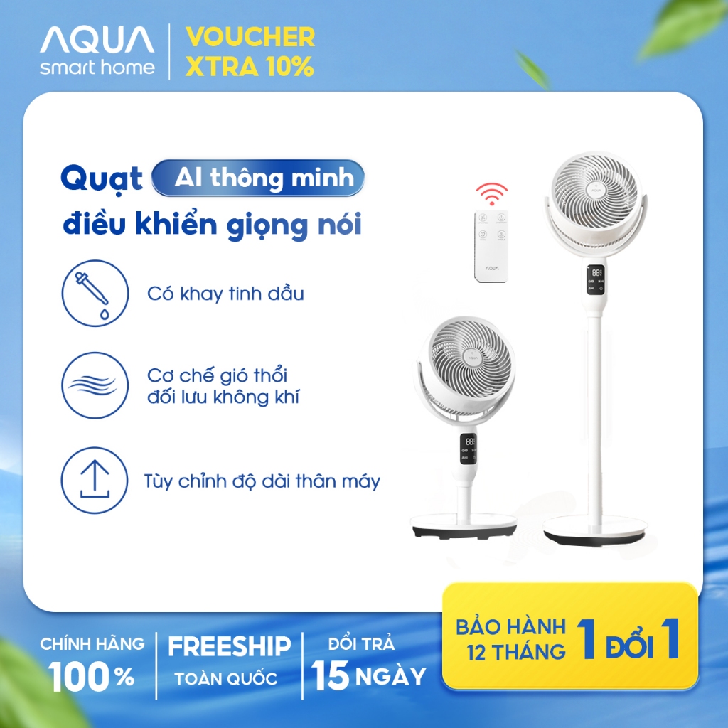 Quạt đứng Aqua ED1823T, quạt AI điều khiển giọng nói, có khay tinh dầu, đối lưu không khí