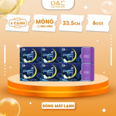 Combo 6 gói băng vệ sinh thảo dược Glamiss Cool ban đêm 33.5 cm siêu mát lạnh