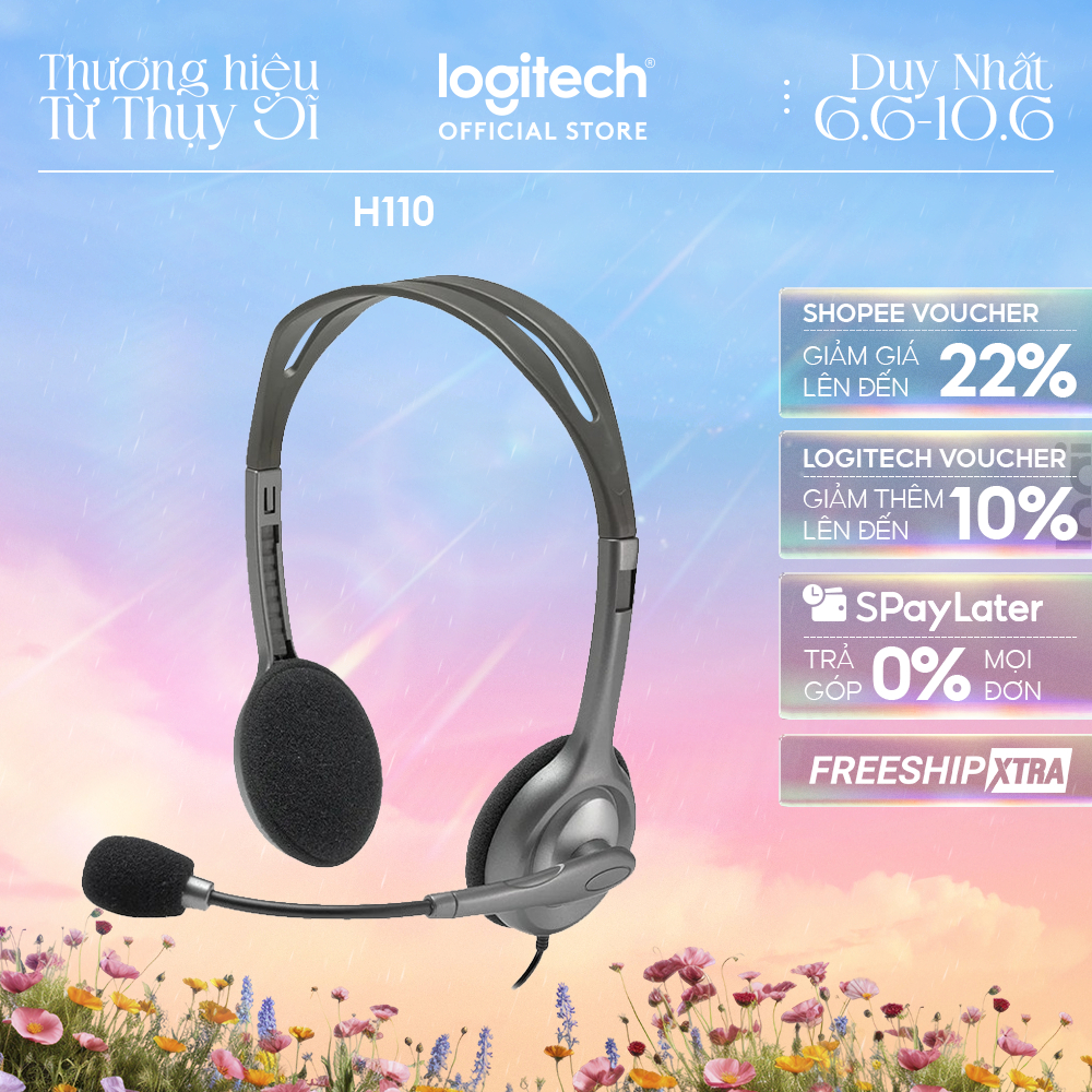 Tai nghe có dây Logitech H110 - Đen xám, micro khử tiếng ồn, âm thanh nổi
