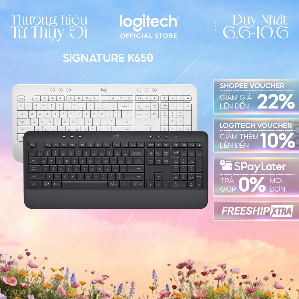 Bàn Phím Không Dây Logitech Signature K650 - Bàn phím số phụ, gác tay tích hợp, Bluetooth & USB Bolt