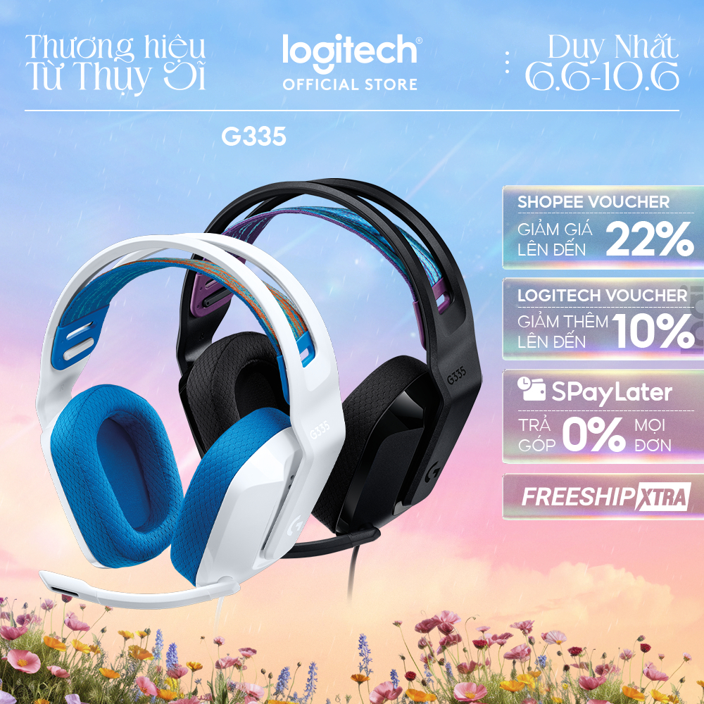 Tai nghe chơi game có dây Logitech G335 - Trắng, On-ear, 40mm Driver
