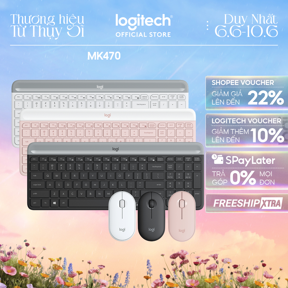 Combo chuột phím không dây Logitech MK470 - Giảm ồn, USB, pin lâu, thiết kế mảnh gọn