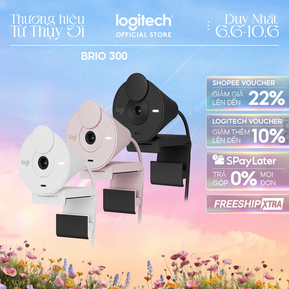Webcam Full HD Logitech Brio 300 - Micrô giảm tiếng ồn, USB-C, tự động chỉnh ánh sáng
