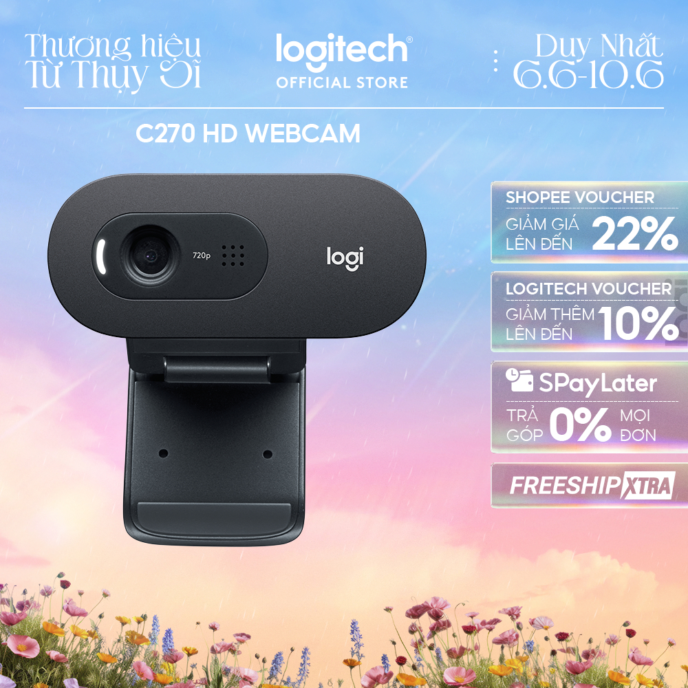 Webcam Logitech C270 720p HD - Góc cam 55o, mic giảm ồn, tự chỉnh sáng, chụp ảnh 3MB