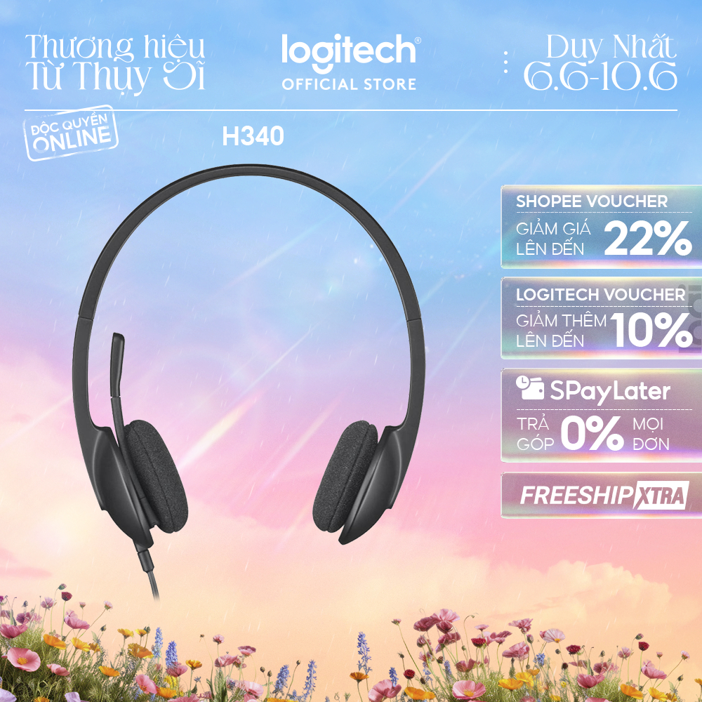 Tai nghe có dây Logitech H340 - Mic giảm ồn, kết nối USB-A