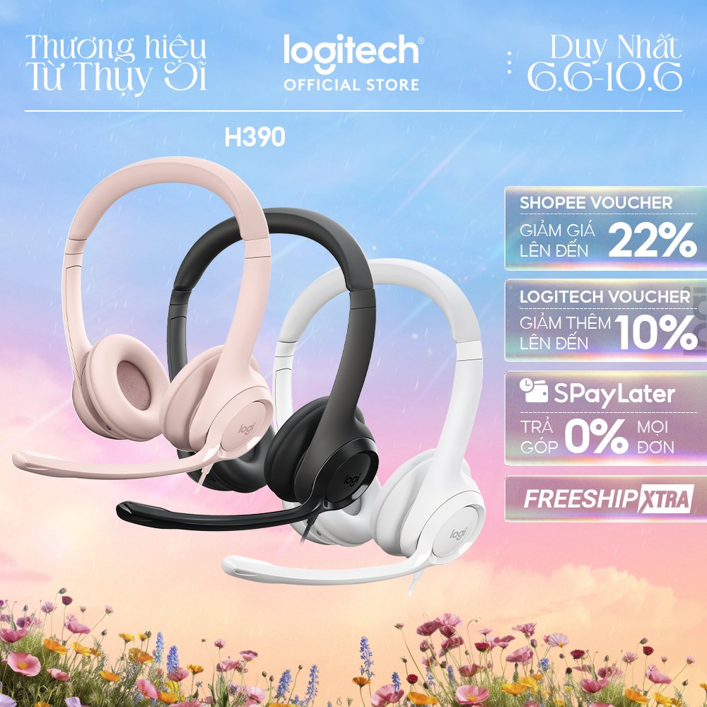 Tai nghe có dây Logitech H390 - Kích thước nhỏ gọn, màu sắc đa dạng, mic giảm ồn