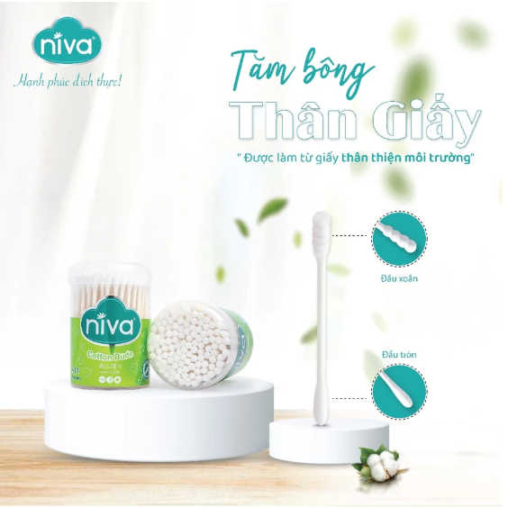 Combo 2 Hũ Tăm Bông NIVA AJ1 Hũ 100 Que Giấy AJ1 Dành Cho Người Lớn