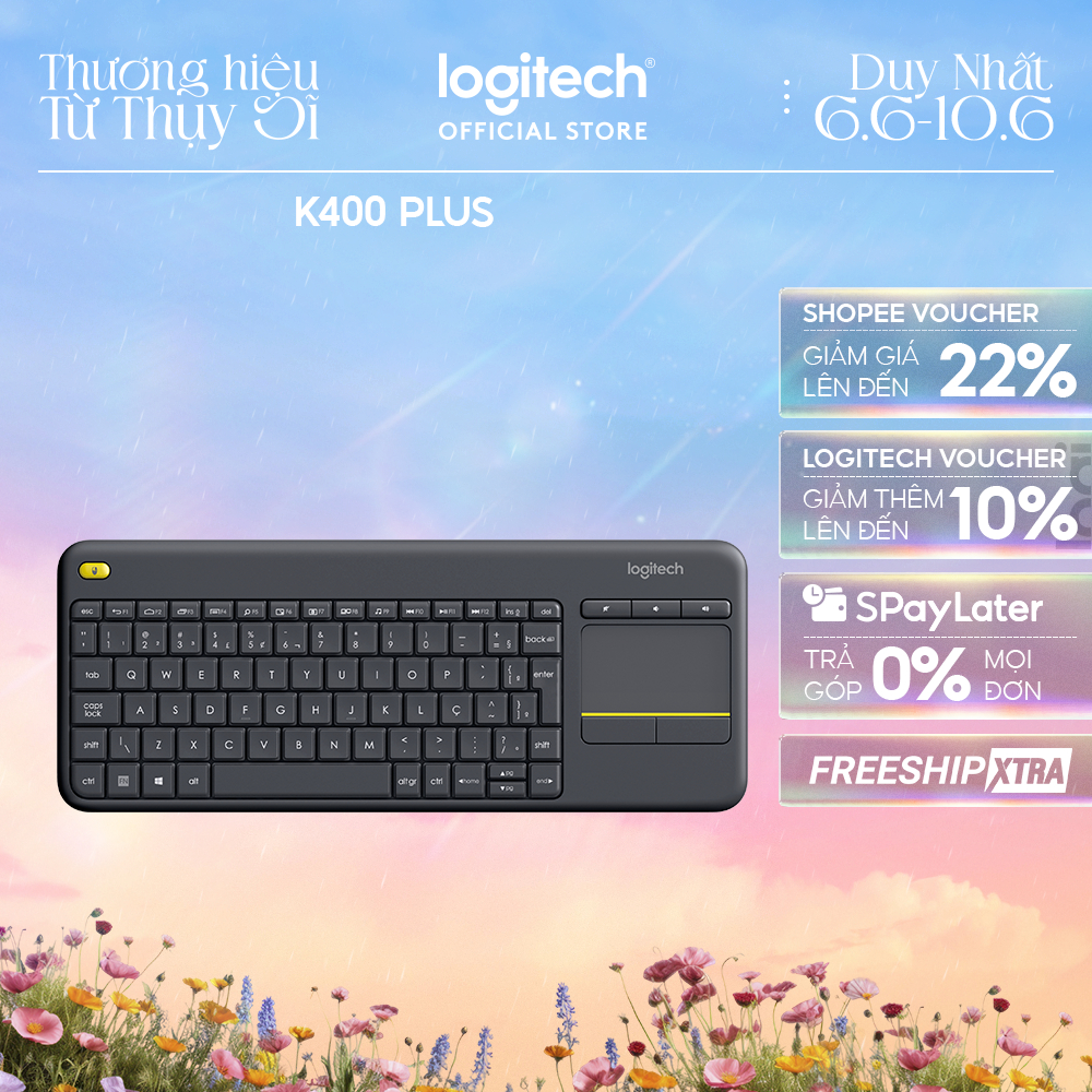 Bàn phím không dây Logitech K400 Plus, có touchpad để kết nối PC - TV, Laptop