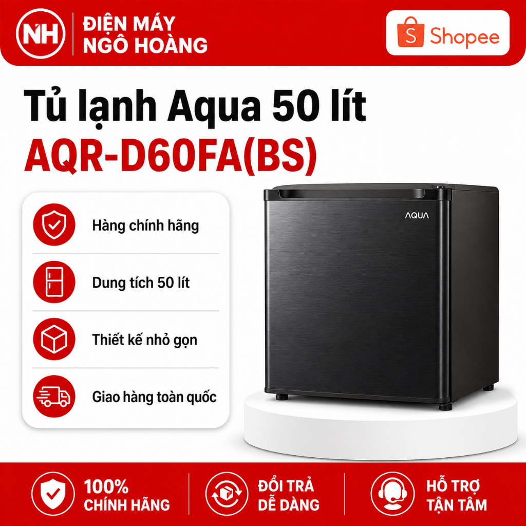 AQR-D60FA(BS) - Tủ lạnh Aqua 50 lít AQR-D60FA(BS) – Tủ lạnh mini 1 cửa chính hãng, nhỏ gọn tiết kiệm