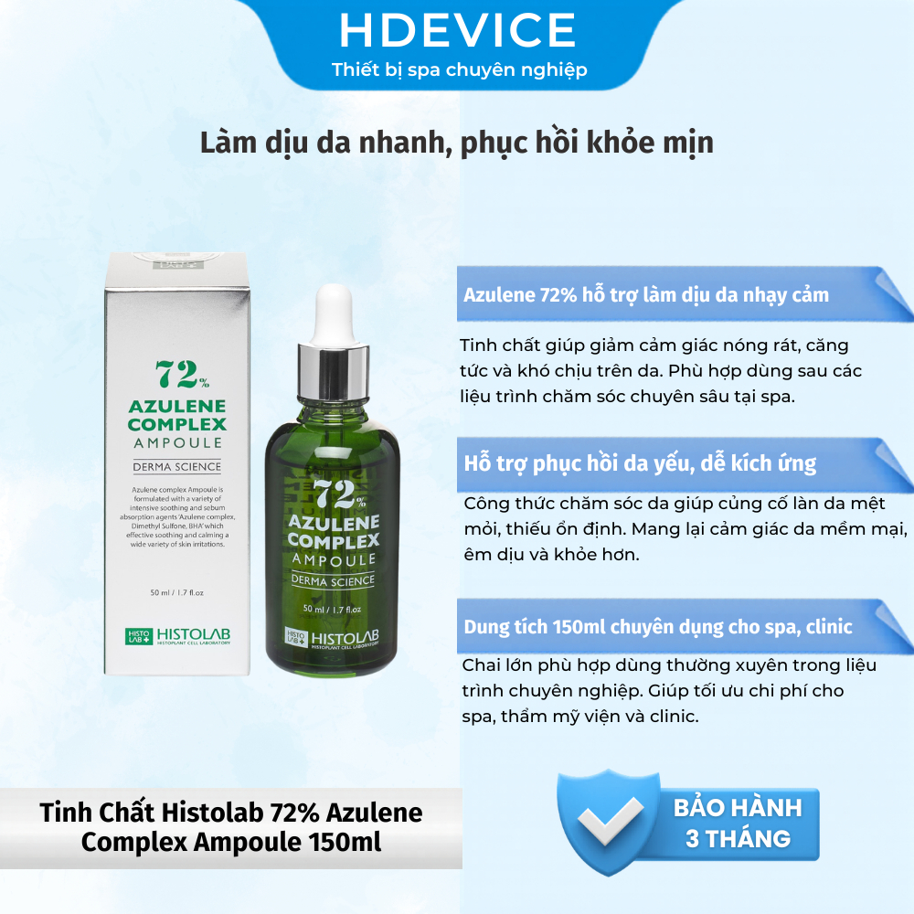 Ampoule Azulene Histolab 72% 150ml - Làm Dịu Da Nhạy Cảm, Cấp Ẩm Sâu - Dùng Cho Spa