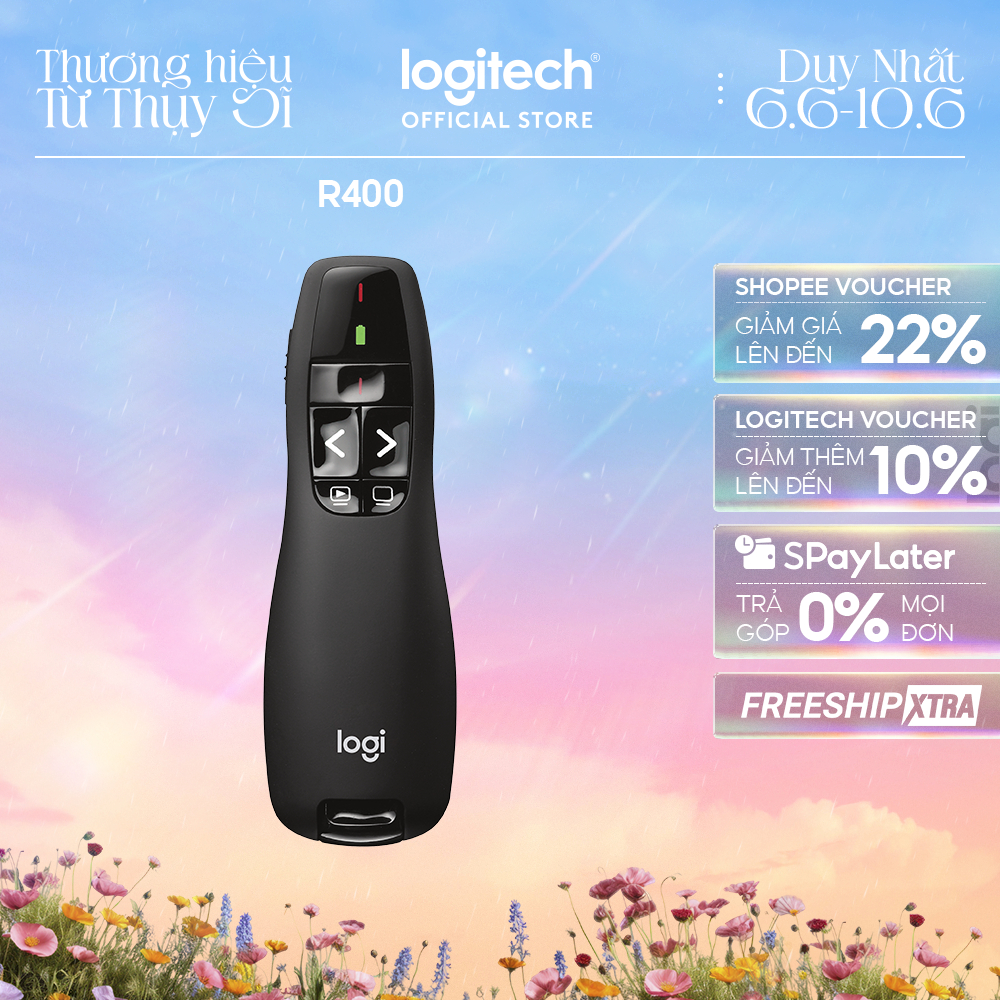 Bút trình chiếu từ xa Logitech R400 - Không dây USB 15m, nút bấm tiện lợi