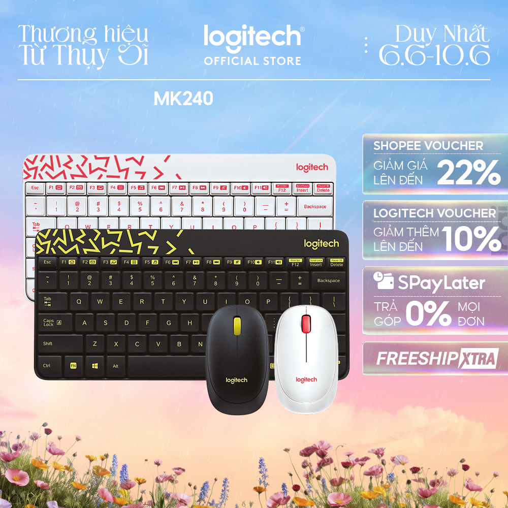 Combo chuột phím không dây Logitech MK240 - nhỏ gọn, 1 đầu thu USB, pin lâu
