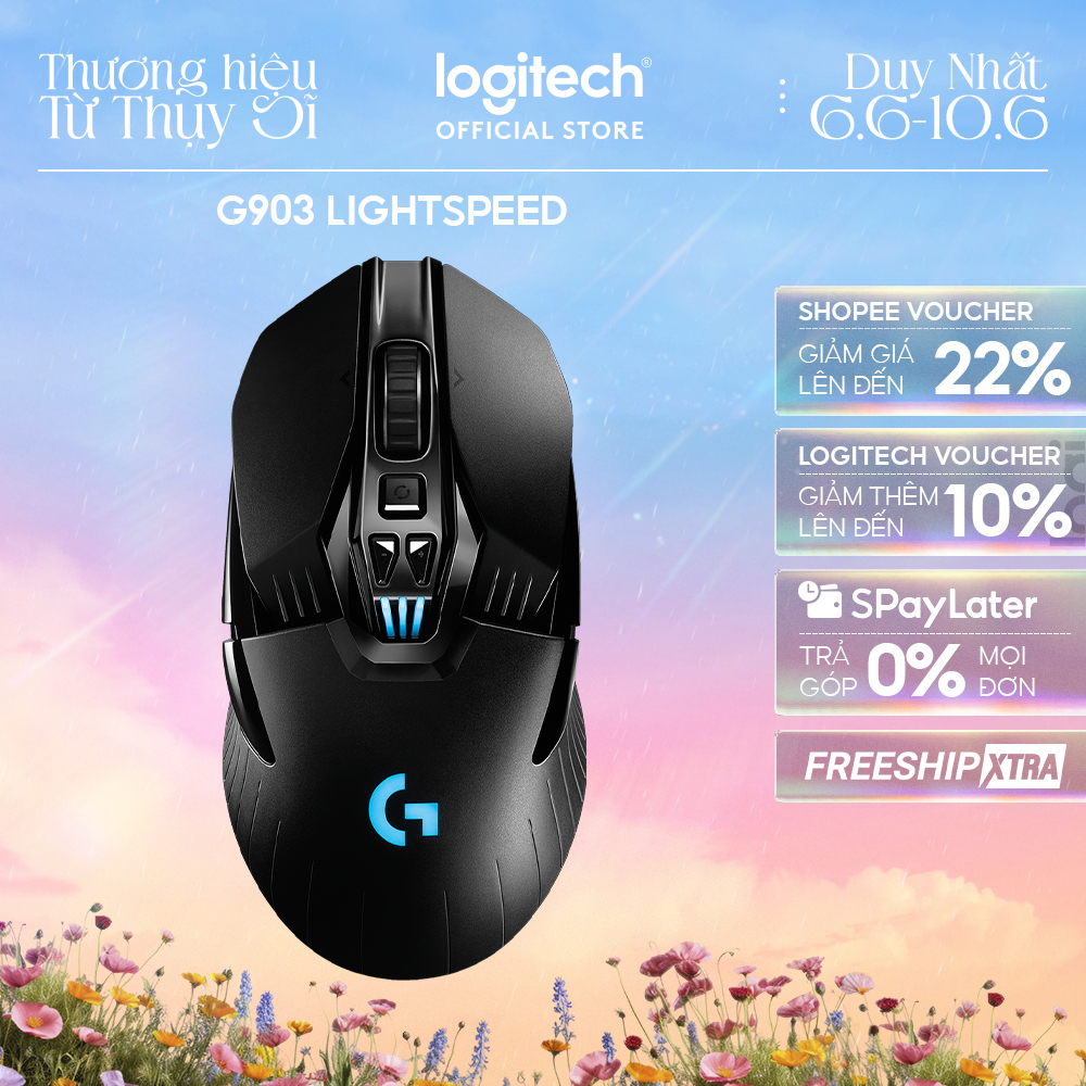 Chuột gaming không dây RGB Logitech G903 Hero - Cảm biến Hero 25k, pin sạc, PC