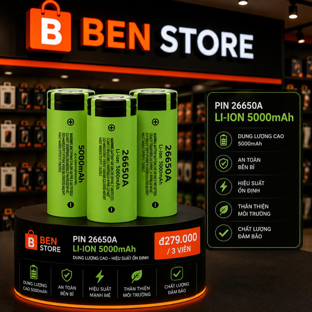 Pin Sạc 26650 dung lượng cao 5000mAh