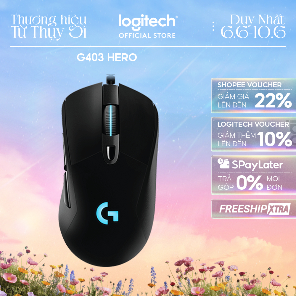 Chuột gaming có dây RGB Logitech G403 Hero - cảm biến 25k, công thái học, nhẹ 87g