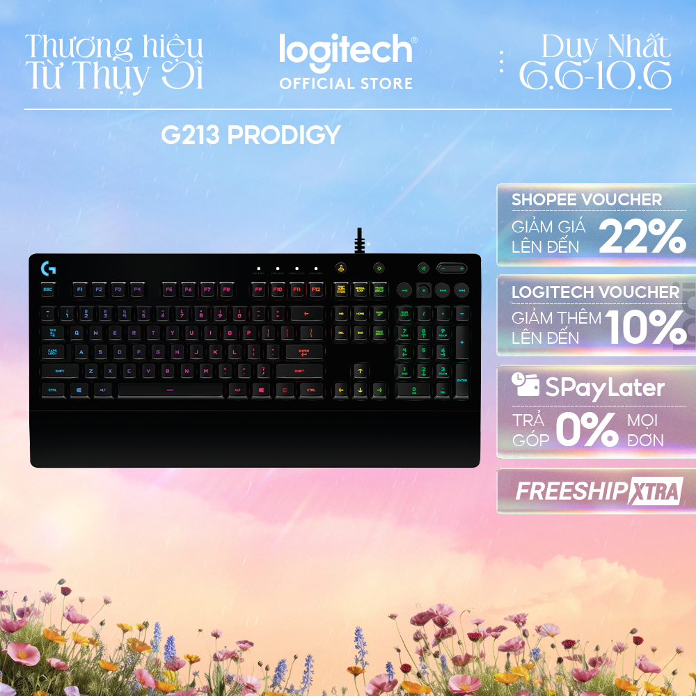 Bàn phím gaming có dây Logitech G213 Prodigy - RGB, Full size, chống tràn bền bỉ