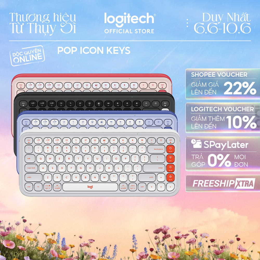 Bàn phím Bluetooth không dây POP ICON KEYS Logitech - Thoải mái, Nút lập trình, Kết nối 3 thiết bị