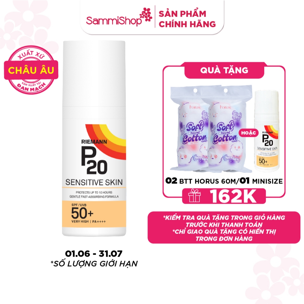 [DATE 9.2027] Riemann P20 Kem chống nắng Sensitive Skin SPF50+ PA++++ 100ml