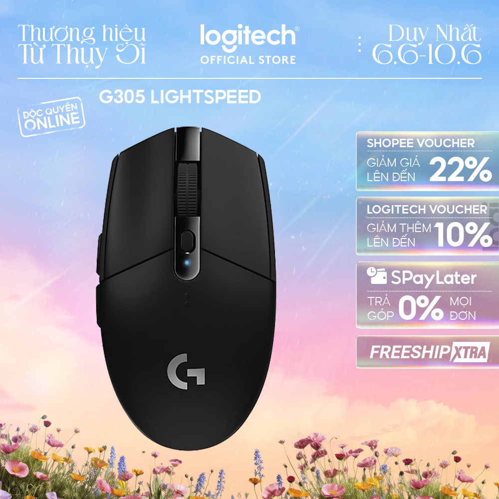 Chuột gaming không dây Logitech G G305 LIGHTSPEED - Hero 12K DPI, Nhẹ 99g, 6 nút lập trình, Pin 250h