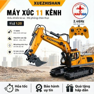 Xe Máy Xúc XUEZHISHAN Điều Khiển Từ Xa 11 Kênh xúc đất cát, xe múc đồ chơi gầu Hợp Kim, Pin Sạc