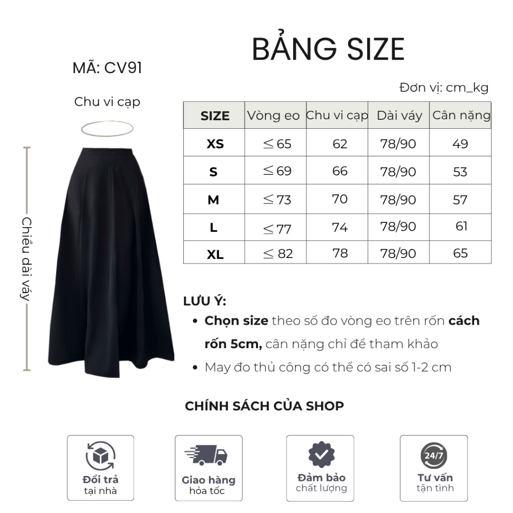 Chân váy dài 90cm dáng suông chữ A Mely Fashion chắp 8 mảnh cạp cao che bụng tốt tôn dáng có túi 2 bên có bigsize CV91 | BigBuy360 - bigbuy360.vn