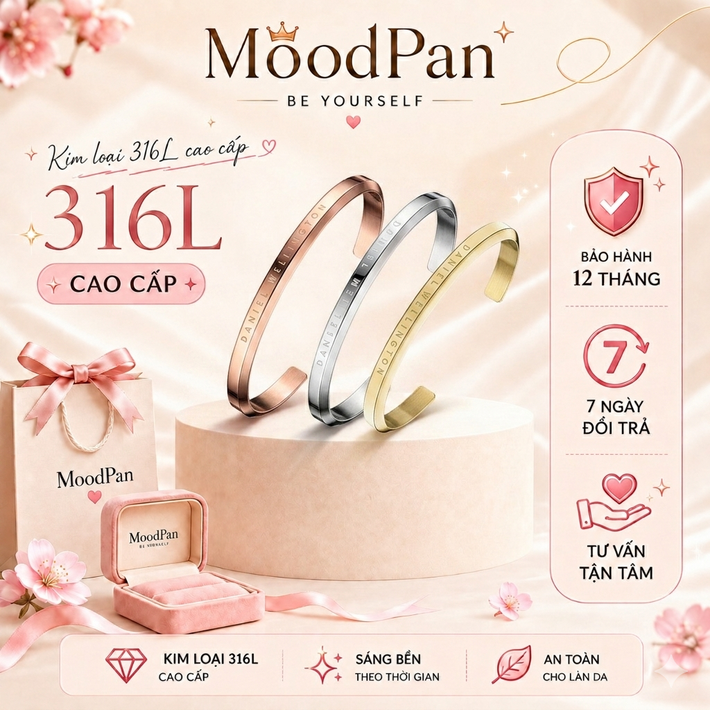 Vòng tay Daniel, vòng tay cuff dw, vòng tay đôi khắc tên Daniel titan không gỉ rỉ - Garbini