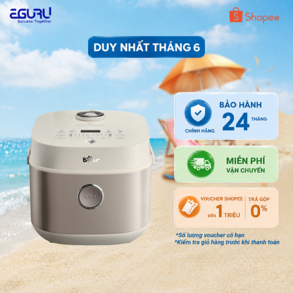 Nồi cơm điện 1L Bear RC-4H30S 800W, Lòng Nồi 6 Lớp Chống Dính, Hâm Nóng Hẹn Giờ, Bảo Hành 18 tháng