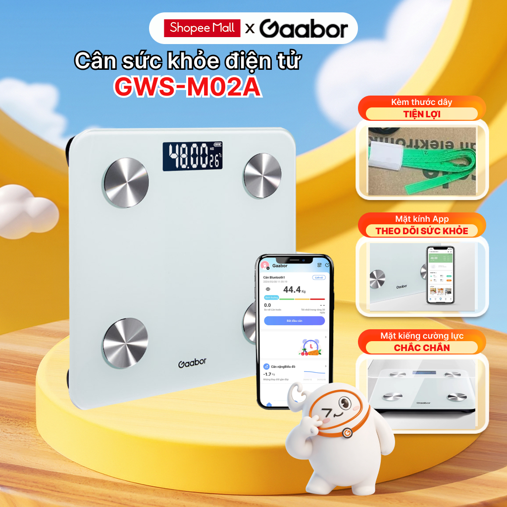 Cân điện tử sức khỏe thông minh Gaabor GWS-M02A - Kích thước 26x26cm, màu trắng