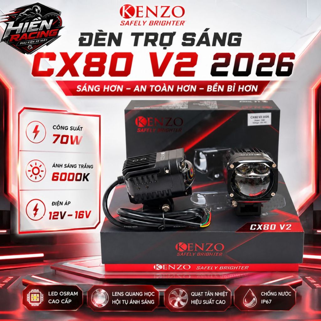 Đèn Bi Cầu Trợ Sáng Kenzo CX80 2026 - Bi LED 70W Ánh Sáng Mạnh, Bảo Hành 1 Năm