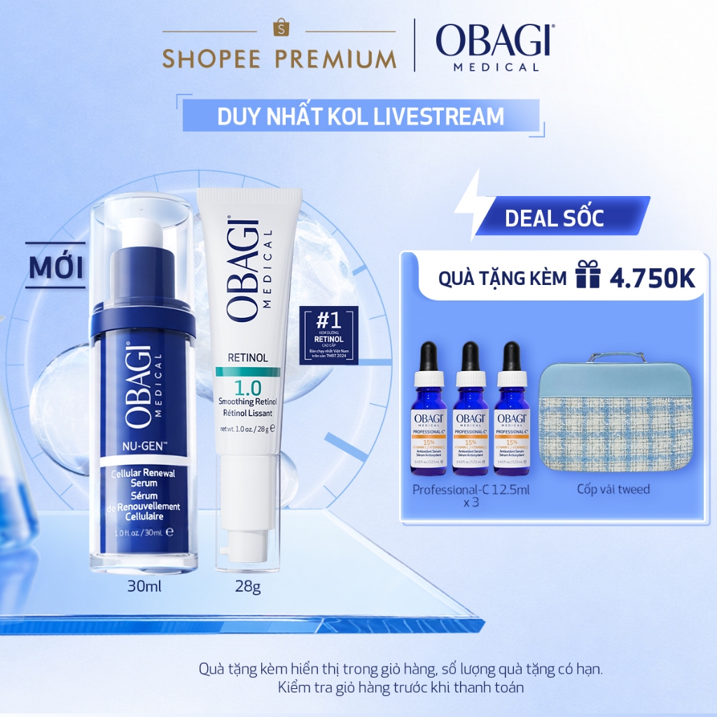 [Obagi - Lucie] Combo Serum Kích Hoạt Năng Lượng Tế Bào Obagi Nugen 30ml & Kem Dưỡng Đêm Obagi Retin