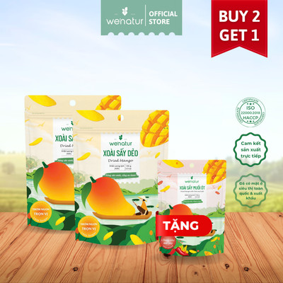 [MUA 2 TẶNG 1] Combo 2 Xoài Sấy Dẻo Nguyên Vị Ít Đường we'natur 100g ( Tặng 1 Xoài Muối Ớt 100g)
