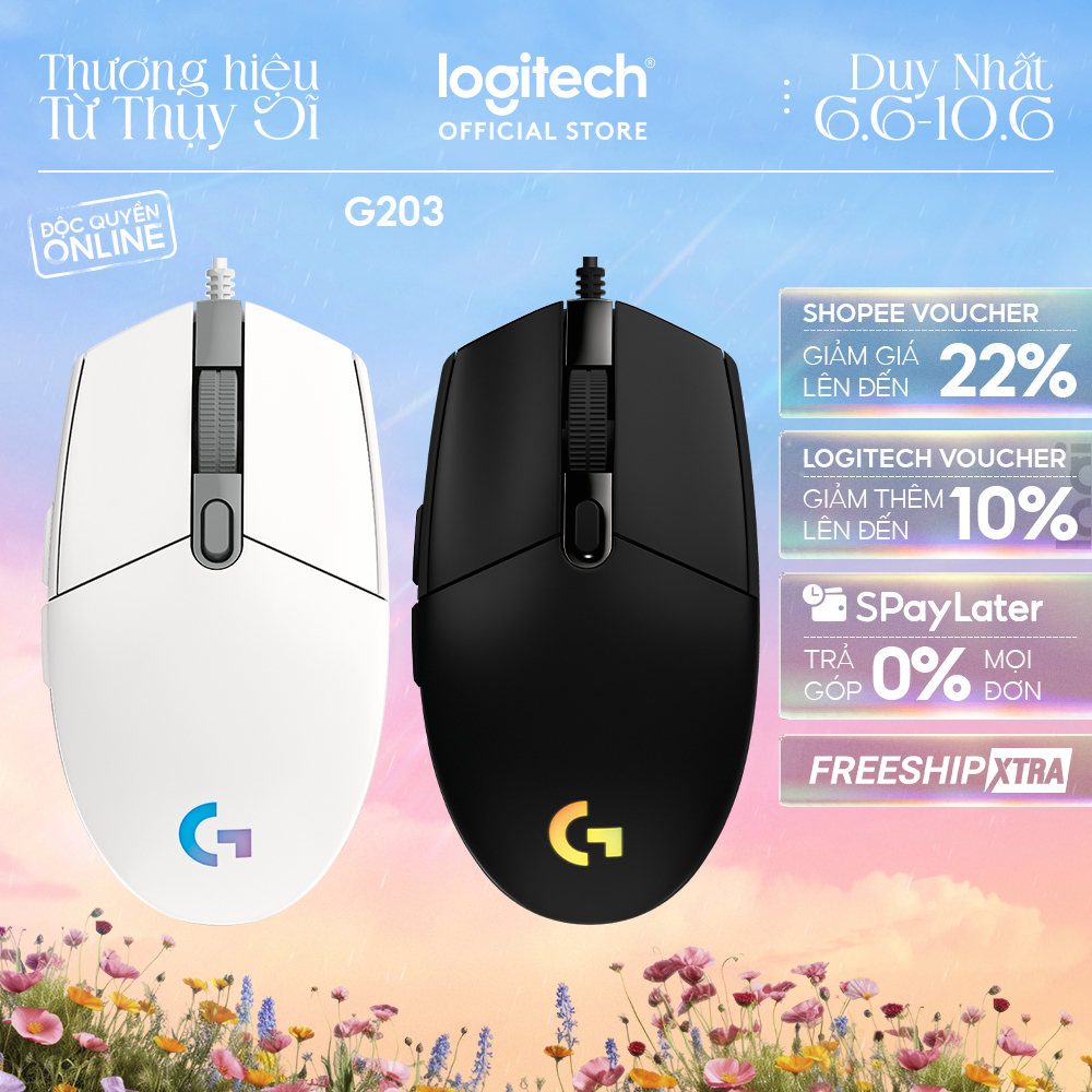Chuột gaming có dây Logitech G203 Lightsync - Tùy chỉnh RGB, 6 nút lập trình, nhẹ