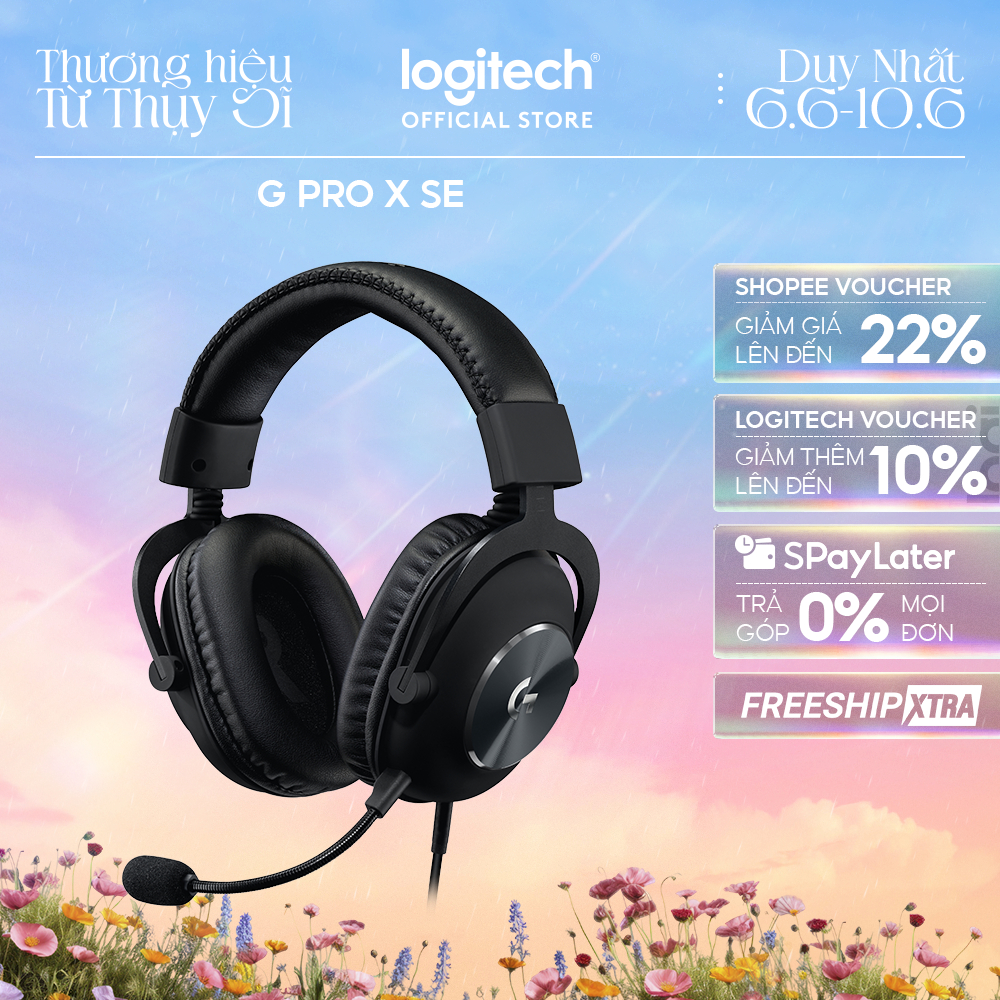Tai nghe gaming có dây Logitech G Pro X SE, Mic tháo rời, âm vòm 7.1,đệm Memory Foam, màn loa 50 mm
