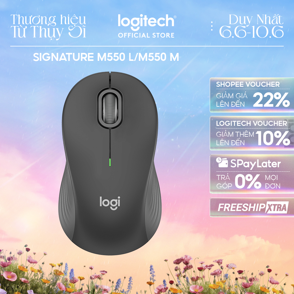 Chuột không dây Bluetooth Logitech M550 Signature - SmartWheel, giảm ồn, 4000DPI, Đa thiết bị