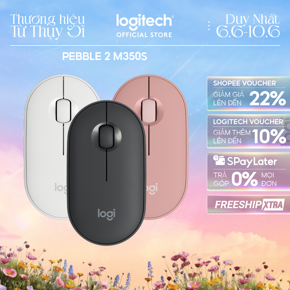 Chuột Bluetooth Logitech M350s Pebble 2 Silent - Mỏng nhẹ, Nút tùy chỉnh, Easy-Switch, 4000DPI