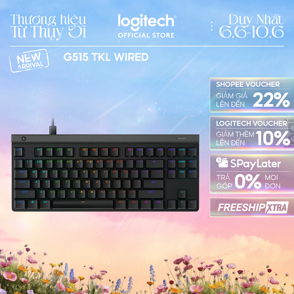 Bàn phím Gaming có dây Low profile Logitech G515 TKL - LIGHTSYNC RGB, Keycaps PBT