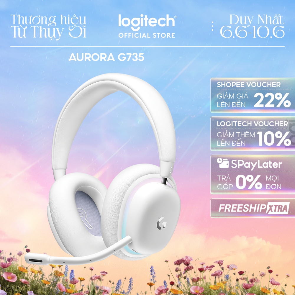 Tai nghe gaming không dây Logitech G735 Aurora Bluetooth & LIGHTSPEED, RGB PC Mac