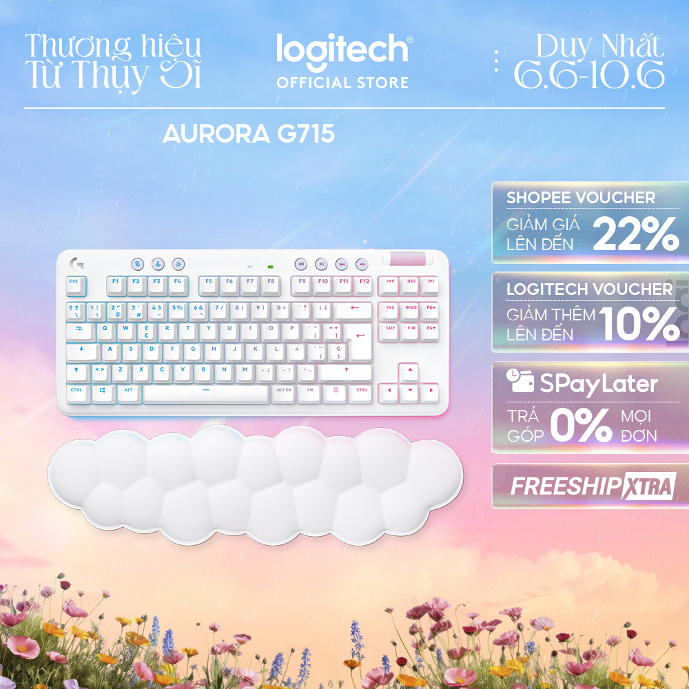 Bàn phím cơ gaming Logitech G715 TKL Aurora - Bluetooth & Lightspeed RGB 2 switch