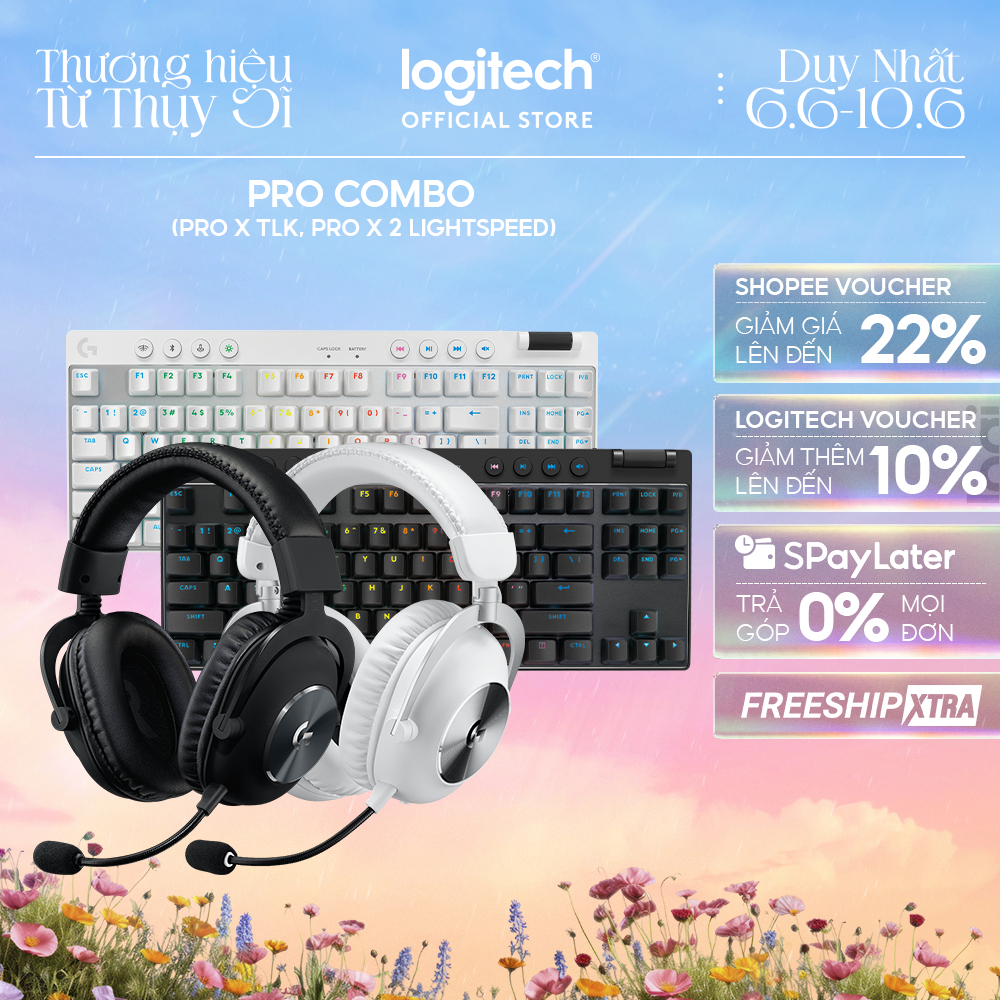 Combo bàn phím, tai nghe gaming không dây Logitech PRO X TKL LIGHTSPEED, PRO X 2 LIGHTSPEED, âm vòm 