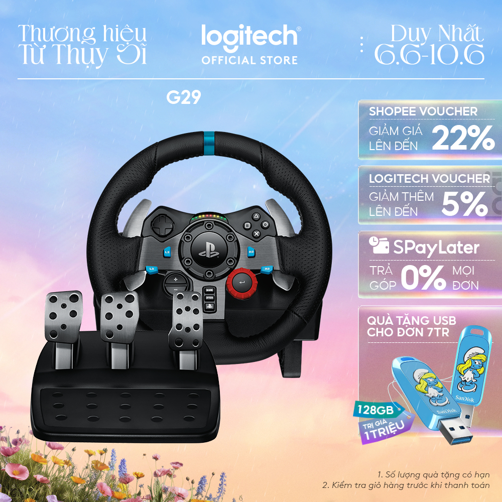Vô lăng đua xe Logitech G29 Driving Force và bàn đạp thép không gỉ, tay lái bọc da, phù hợp PS5, PS4