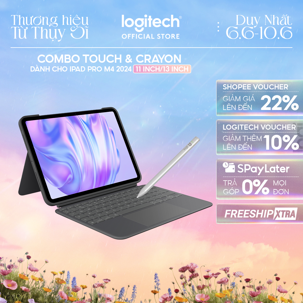 Bao da kèm bàn phím Logitech Combo Touch cho iPad Pro 11 inch (M4) (2024) | iPad Pro 13 inch (M4) & 