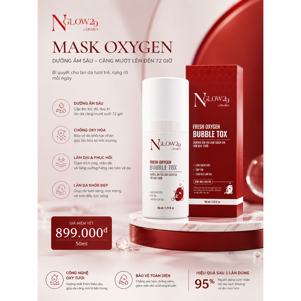 DETOX OXYGEN NGLOW29 ( DATE MỚI ).Hỗ trợ làm sạch sâu , giúp da sáng khỏe.
