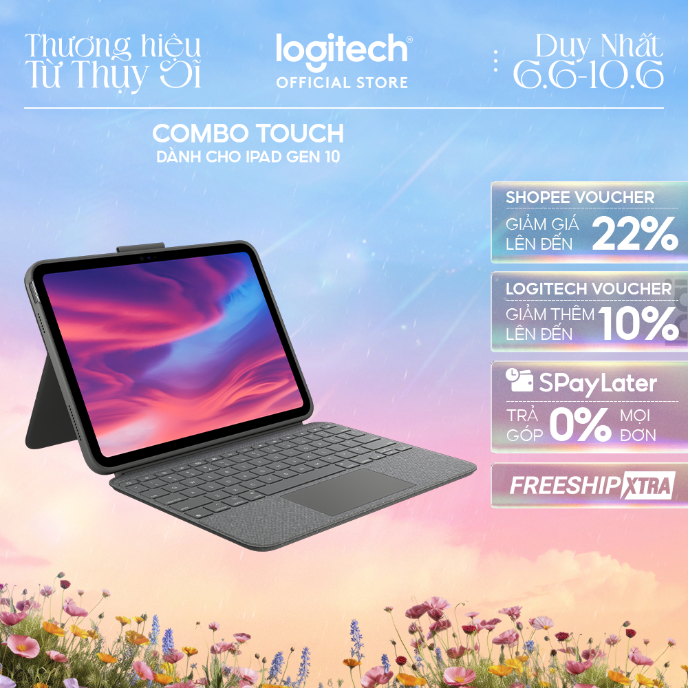 Bao da case kèm phím Logitech Combo Touch dành cho iPad Gen 10 (10.9 inch) - Tháo rời Trackpad