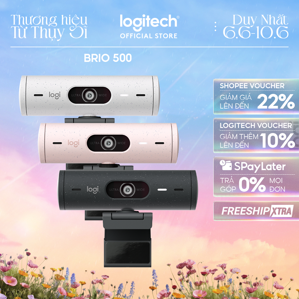 Webcam Logitech Full HD Brio 500 - Chỉnh sáng, lấy khung hình,Show mode, Mic kép giảm ồn
